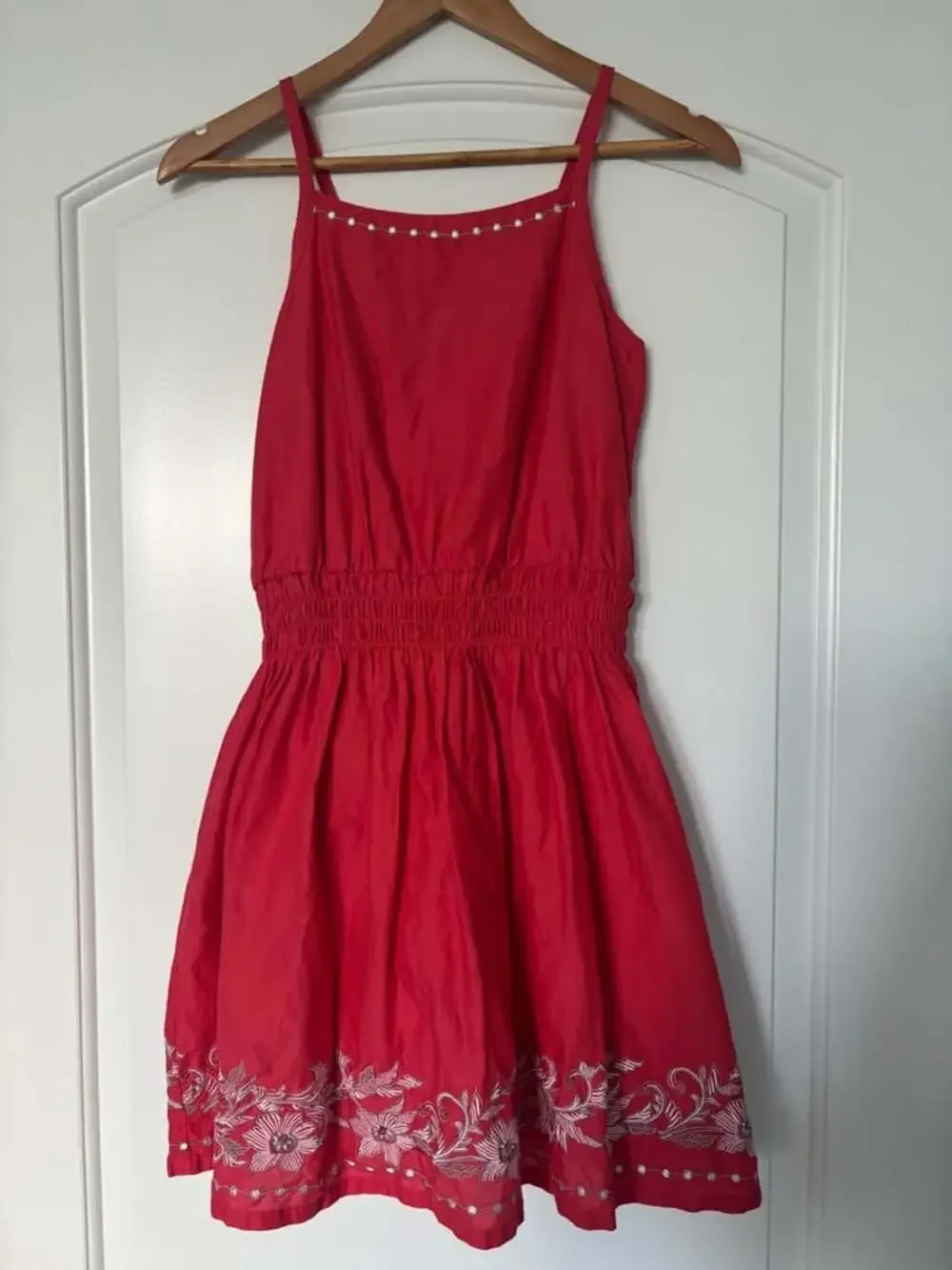 American Girl Doll Sunny Day Dress for Girls sz 16 Coral Red Embroidered Size
